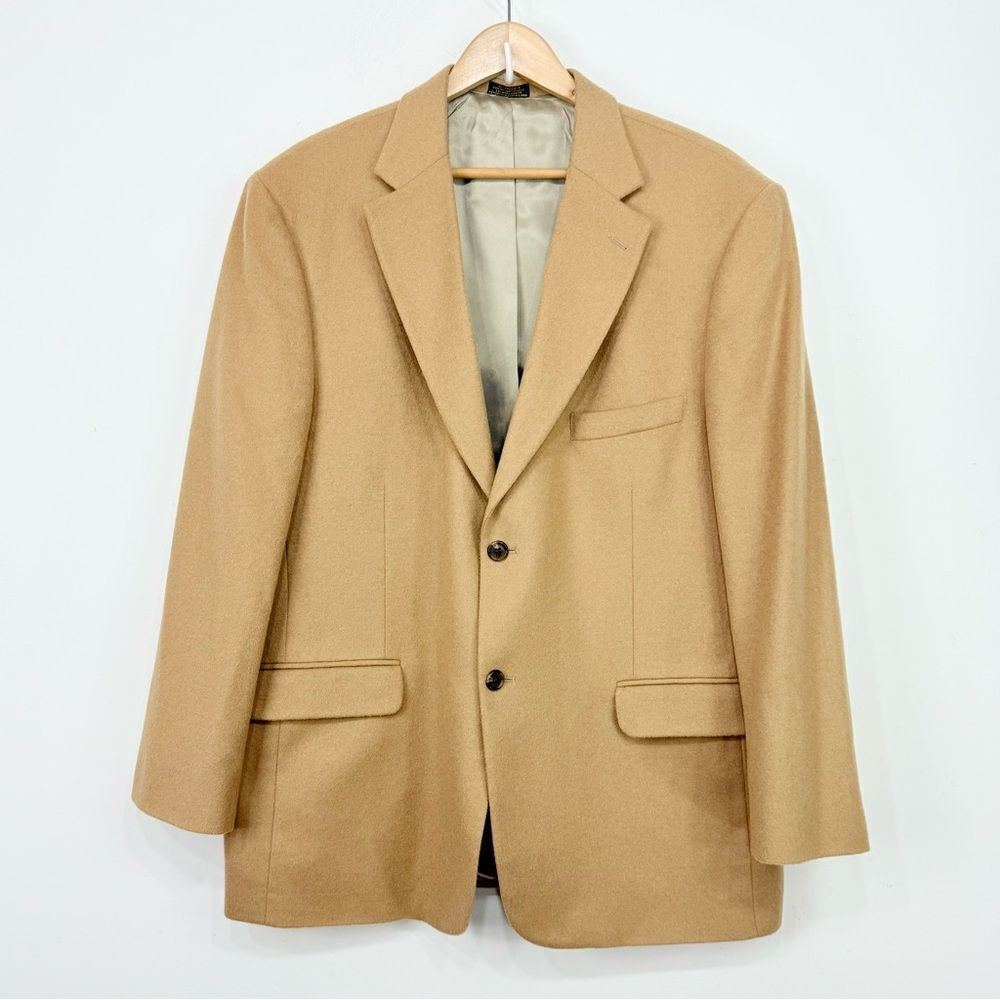 Stafford Tan Camel Hair Wool Double Button Blazer Suit Coat